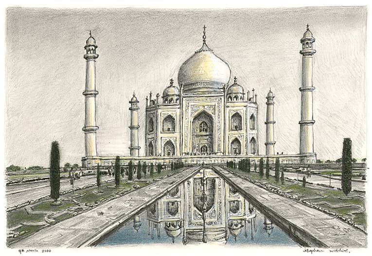 Original Drawing of Taj Mahal, India Drawings of India