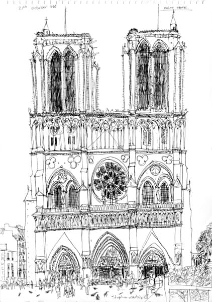 Notre Dame, Paris 1988 with White mount (A3) in Cushioned Black frame for A3 mounts (C59)