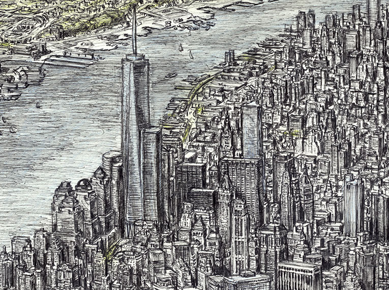 Drawings ofAerial view of Manhattan Skyline 2011 - City Art