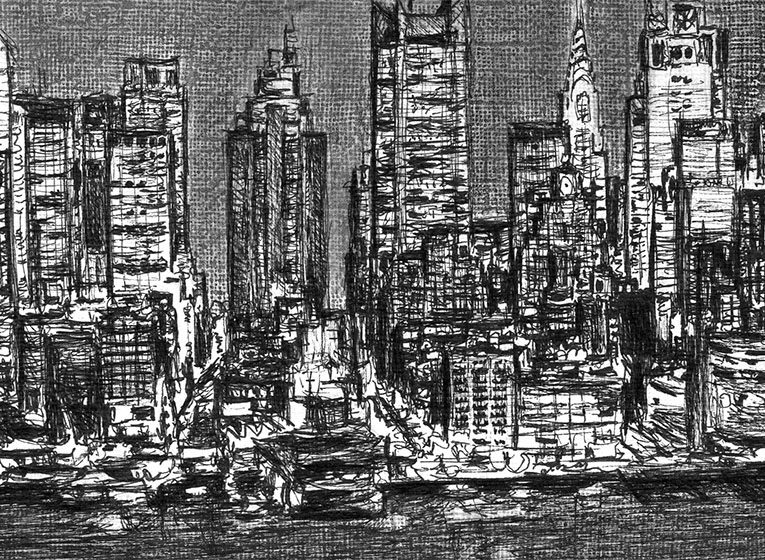 Manhattan Skyline at night - Original drawings, prints and limited ...