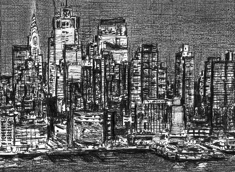 Manhattan Skyline at night - Original drawings, prints and limited ...