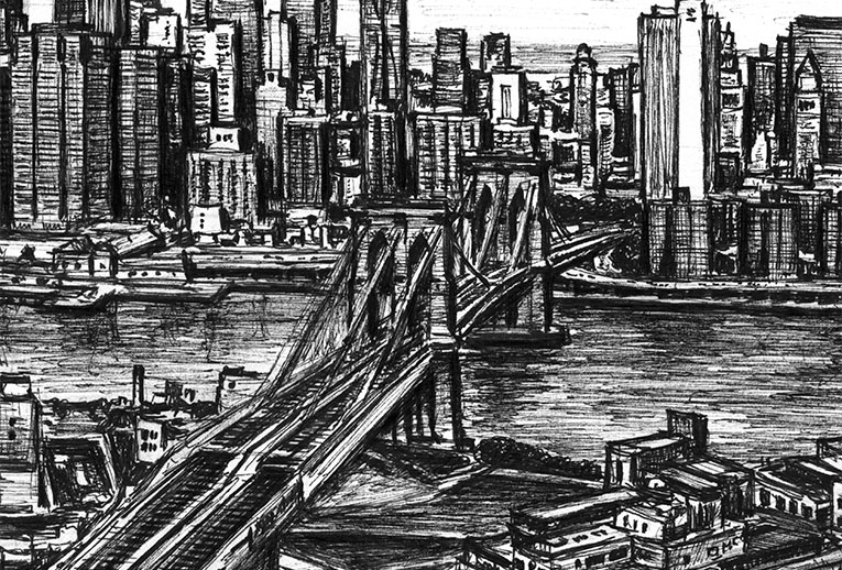 Birds eye view of the Freedom Tower and Brooklyn Bridge - Original ...