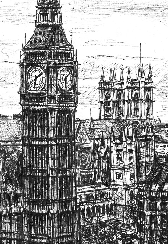 Big Ben and the River Thames - Original drawings, prints and limited ...