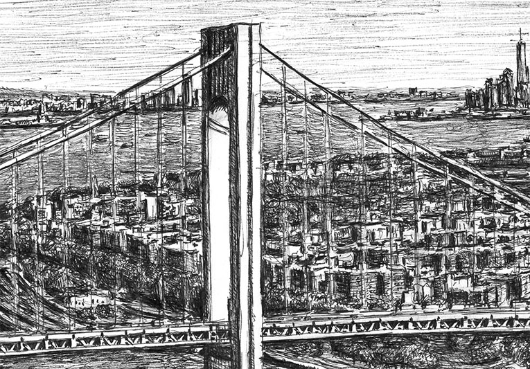 Drawings of Aerial view of Verrazano Narrows Bridge - City Art